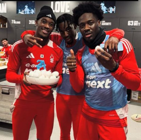 Photo: Ola Aina and Nottingham Forest teammate buy Callum Hudson-Odoi eggs for his 24th birthday 