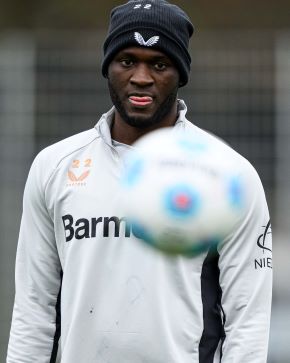 Victor Boniface pictured back in training ahead of Bayer Leverkusen's last match of 2024