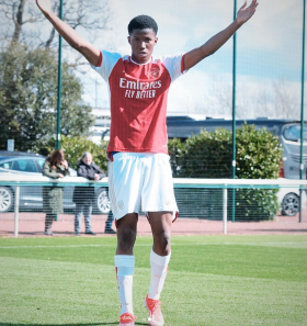 Record breaker: Arsenal striker Obi-Martin handed special shirt after hat-trick against Chelsea U18s