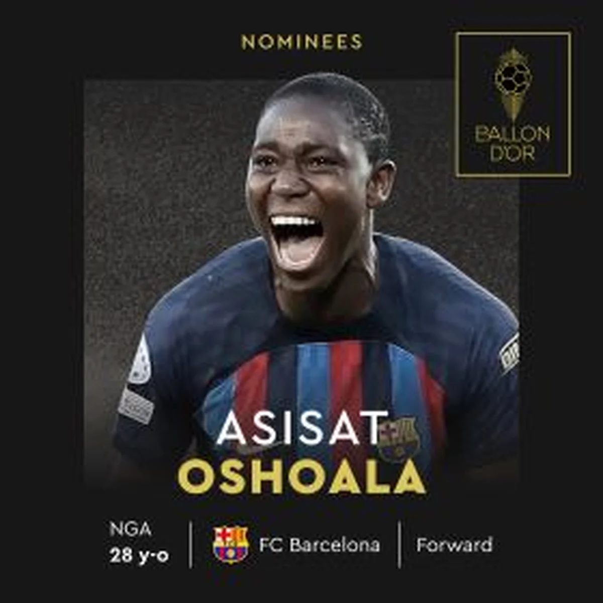 Barcelona striker Asisat OshoalaÂ nominated forÂ Ballon d'Or Feminin