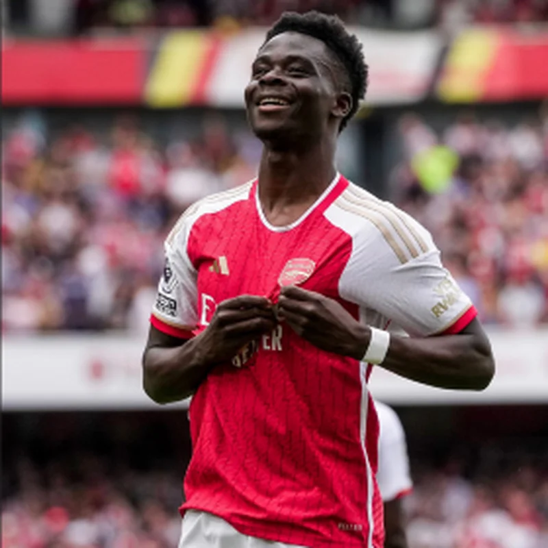 Photos: Lagos State GovernorÂ Sanwo-Olu excited to host his favourite Arsenal player Saka